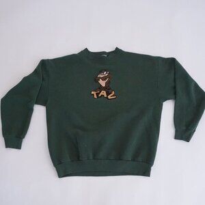 Vintage '90s Looney Tunes Tasmanian Devil Hunter Green Cotton Crewneck Sweater S